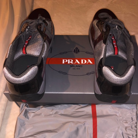 PRADA BURGUNDY AND GREY SIZE 12 SNEAKERS - Picture 2 of 7